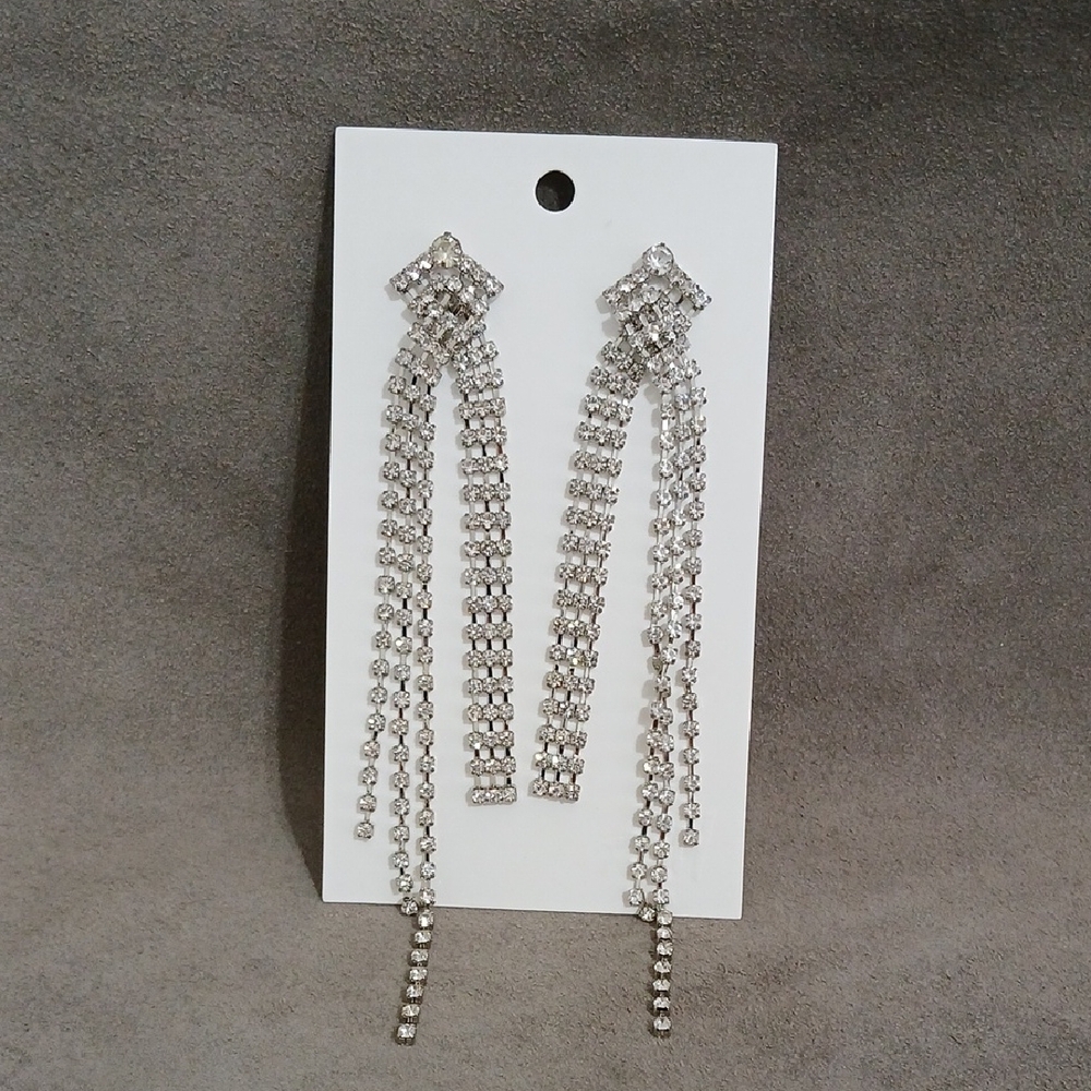 H&M Silver Rhinestone Dangle Earrings - Picture 2 of 5
